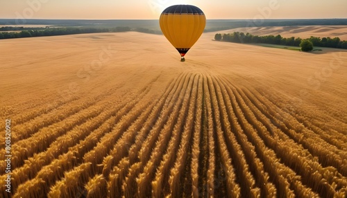 A hot air balloon ride over a field of golden whea upscaled 4 photo