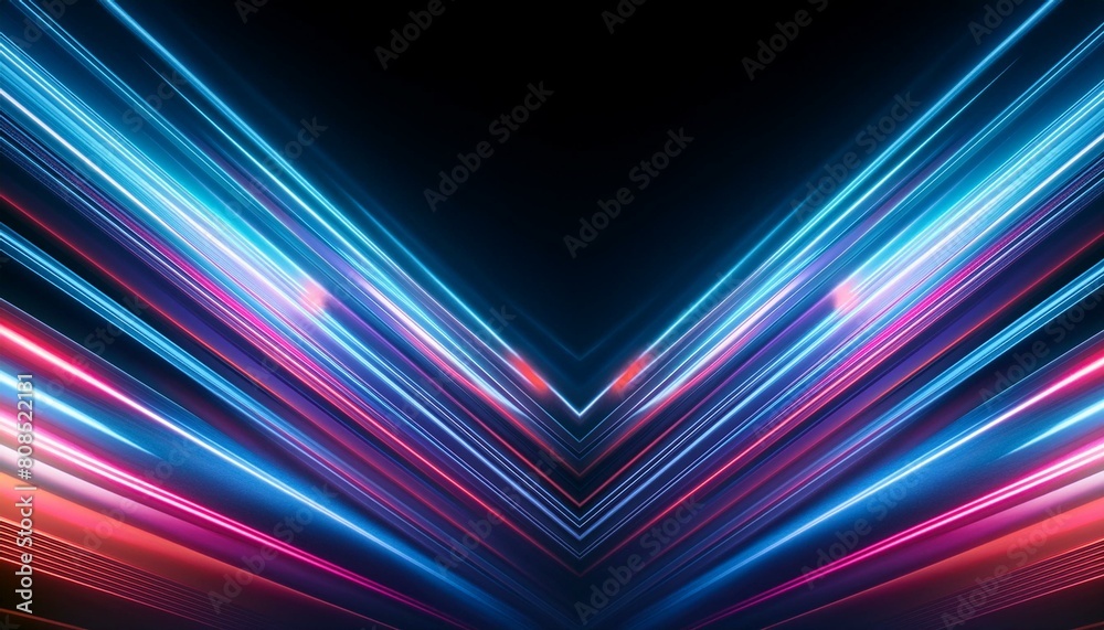 neon light flashes creating a futuristic backdrop against a black surface, with dynamic motion lines adding depth and movement