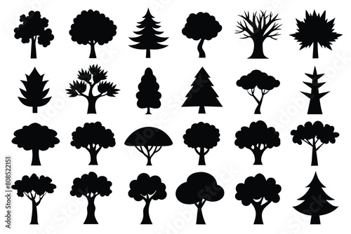 Set of Tree Silhouette Design with Transparent Background and Vector Illustration