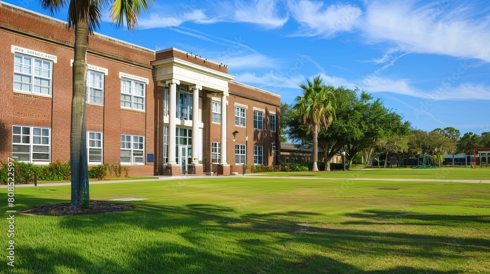 Classic American School Architecture: Exterior View of a Traditional School Building in the USA Classic American School Architecture: Exterior View of a Traditional School Building in the USA