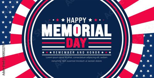 Happy Memorial Day Remember and Honor typography background template. American national holiday banner design. Memorial Day background design.