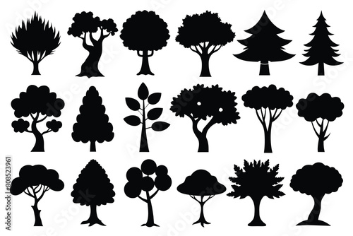 Set of Tree Silhouette Design with Transparent Background and Vector Illustration