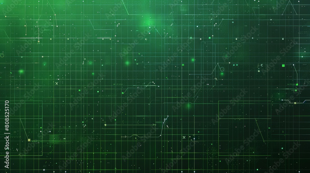 A green background with a lot of lines and dots