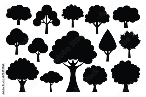 Set of Tree Silhouette Design with Transparent Background and Vector Illustration