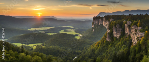 Magic of Germany, beautiful sunrise in Saxon Switzerland photo