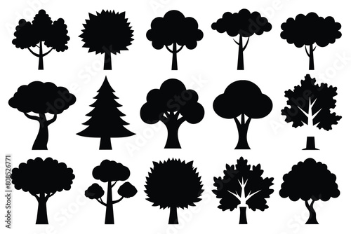 Set of Tree Silhouette Design with Transparent Background and Vector Illustration