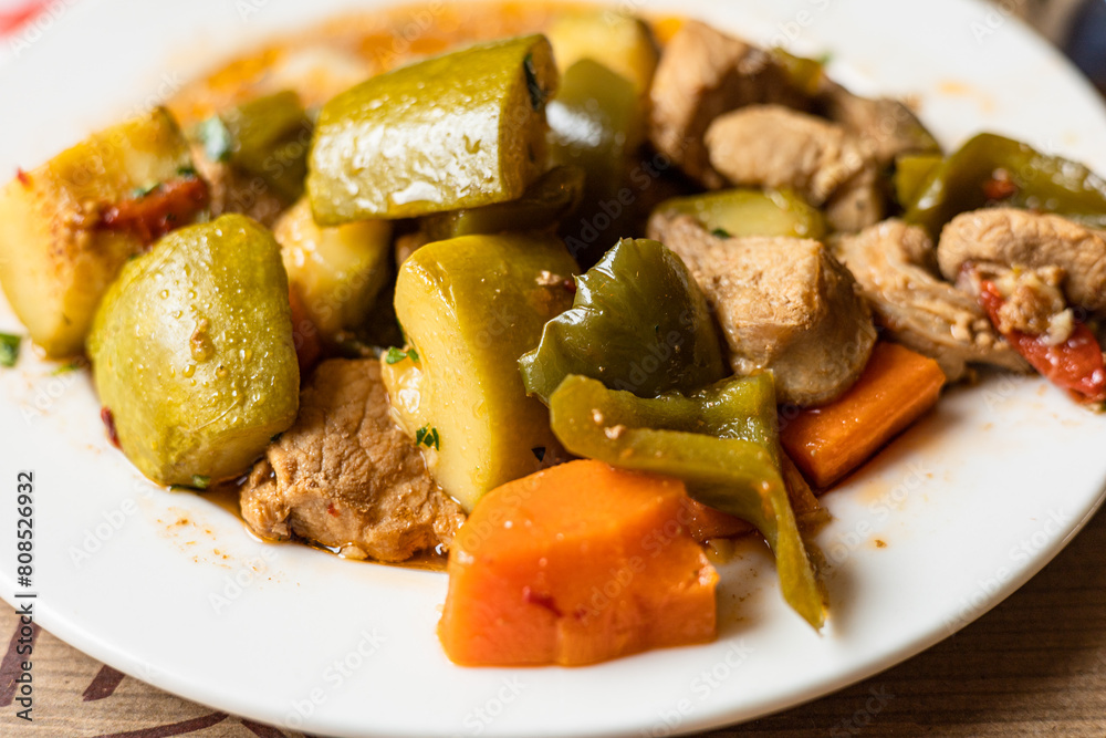 Beef and Vegetable Stew on the plate close up Beef and Vegetable Stew on the plate close up