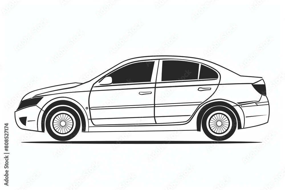 Concept of  Sedan Line Art, Everyday Car Illustration for Coloring