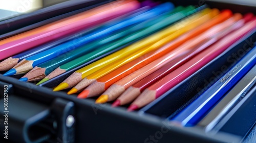 Vibrant Office Essentials: Multicolored Pencils, Pens, and Cases