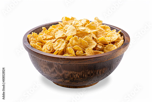 a bowl of cornflakes on a white background