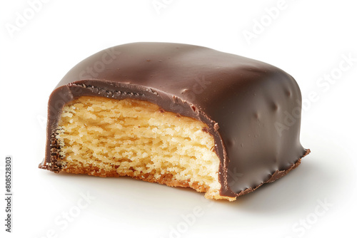 a chocolate covered cake with a bite taken out of it