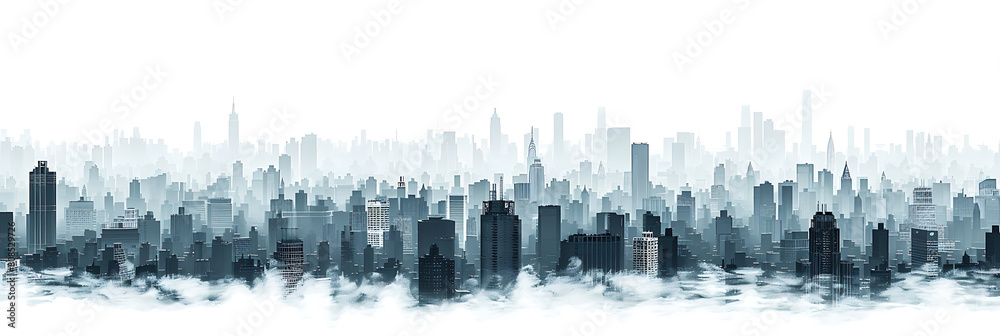 Cityscape horizontal in bottom border, panoramic wallpaper, the prosperity and chaos of the city