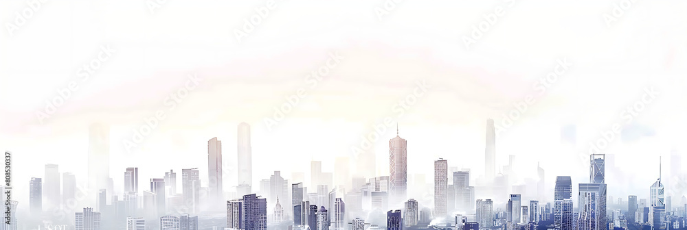 Fototapeta premium Cityscape horizontal in bottom border, panoramic wallpaper, the prosperity and chaos of the city