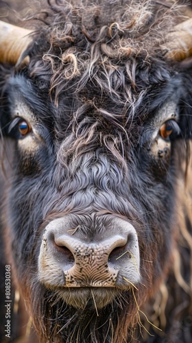 Intense close-up portrait capturing of a Yak