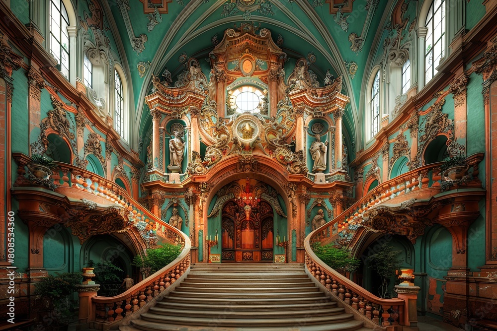 Opulent Baroque Splendor: Grand Curves, Elaborate Ornamentation & Dramatic Lighting