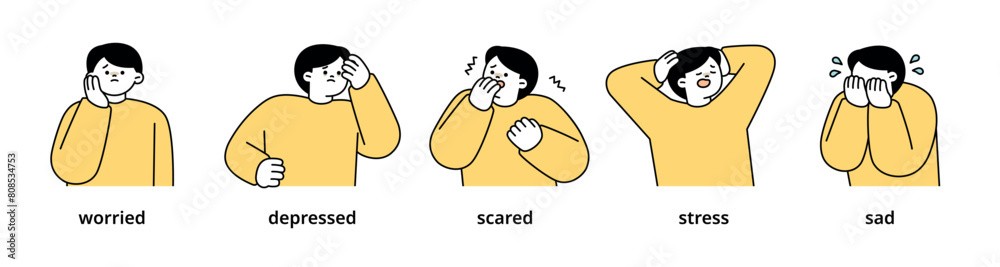 Fotografie oy upper body character expressing 5 different emotions - Set 4