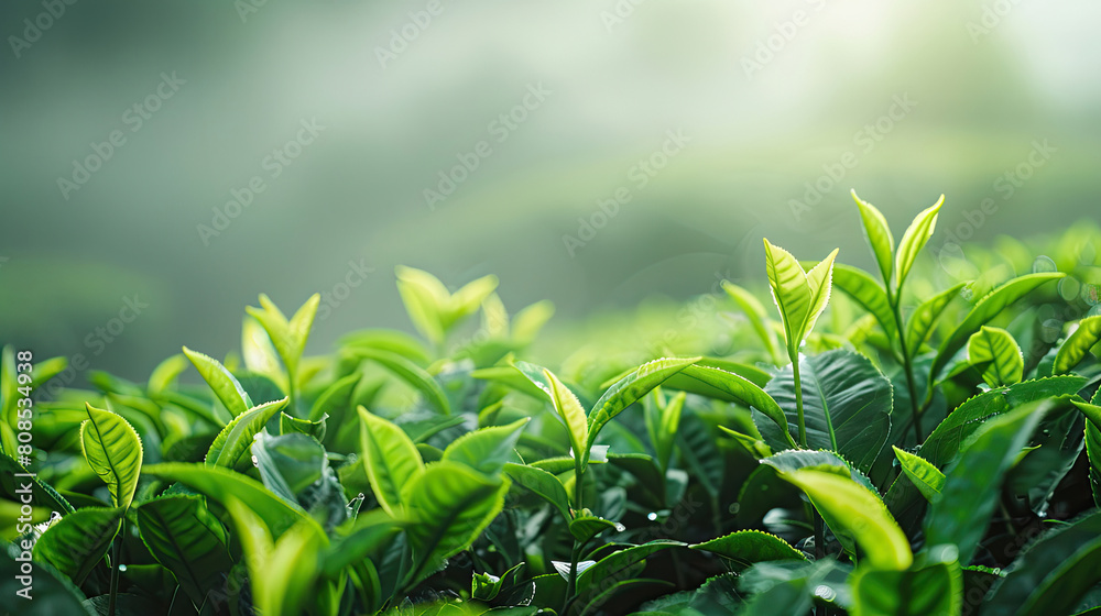 Tea plantation with ripe green leaves Tea plantation with ripe green leaves