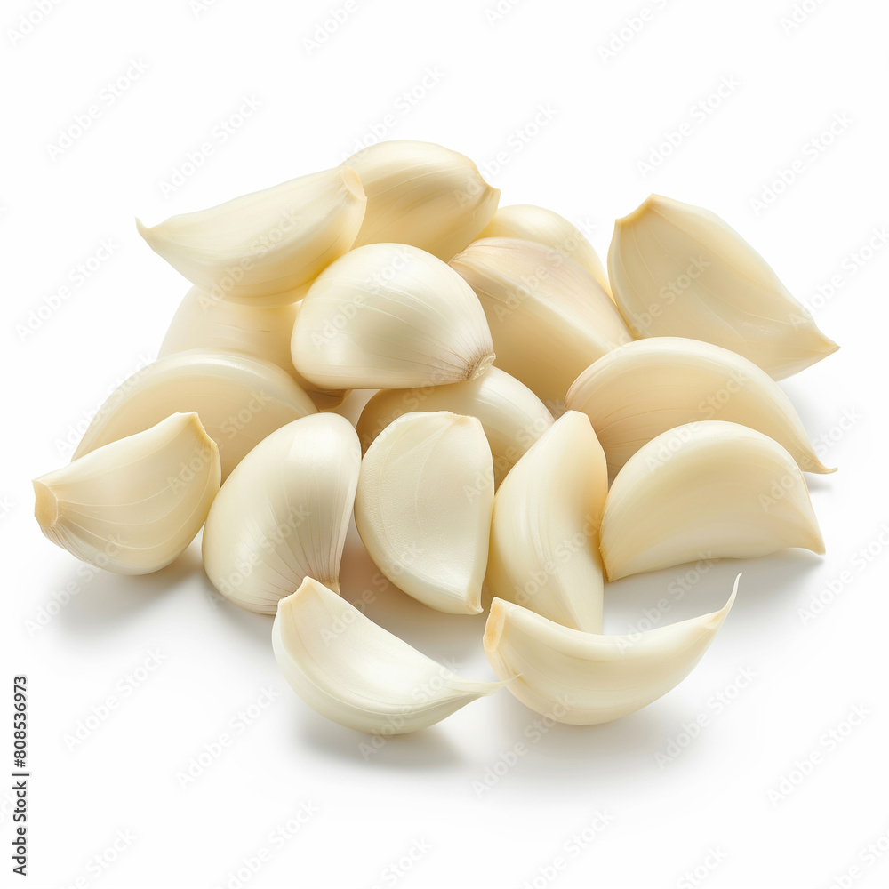 arafed garlic on a white surface with a few pieces cut off