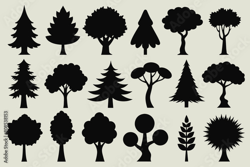 Set of Tree Silhouette Design with Transparent Background and Vector Illustration