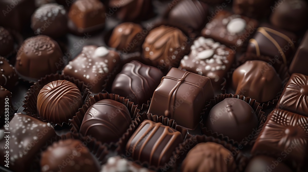 Close-up of chocolate with liquid chocolate coating decorated Close-up of chocolate with liquid chocolate coating decorated
