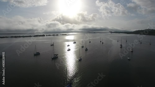 Aerial view of boats on Paranaguá Bay - Antonina, Paraná, Brazil photo