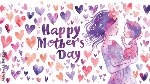 Happy mother's day greeting card design with flowers and hearts, poster, wallpaper. 