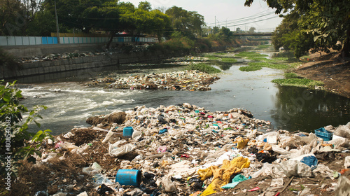 arafly flowing river with garbage and trash in it