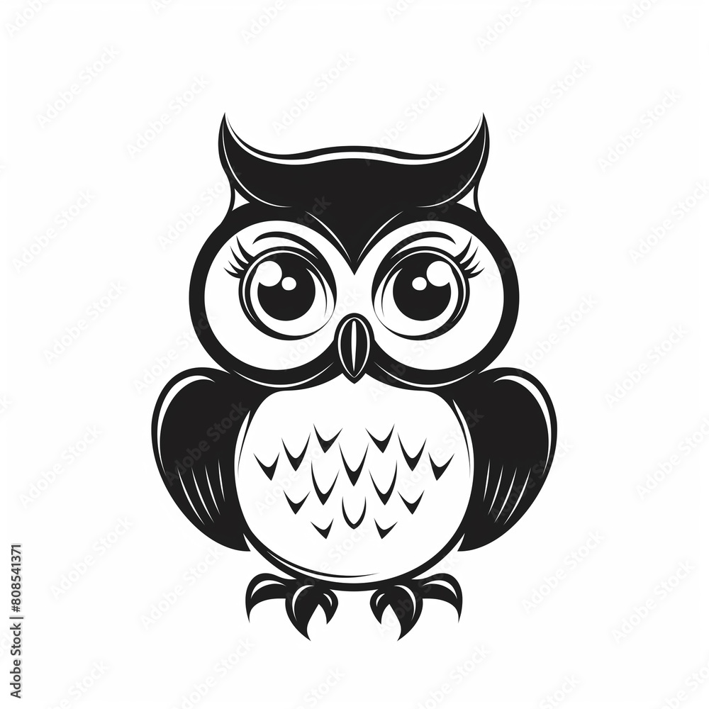 a black and white owl with big eyes sitting on a branch