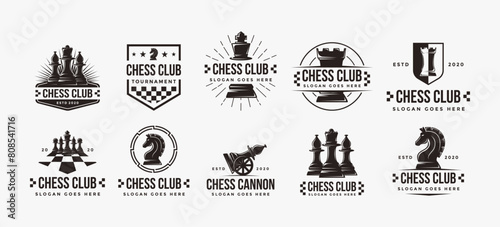 Set of Vintage classic badge emblem chess club, chess tournament logo vector icon on white background 