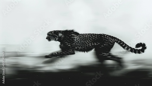 Highlight the sleek silhouette of a cheetah in motion, its lithe body captured against the clean backdrop, embodying the essence of speed and agility.
