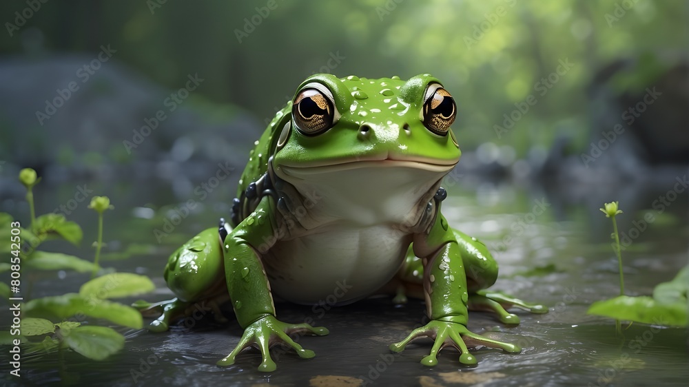 Obraz premium green frog produced by AI