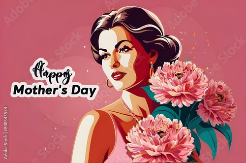 mother with flower bouquet for mother s day concept  happy mother s day