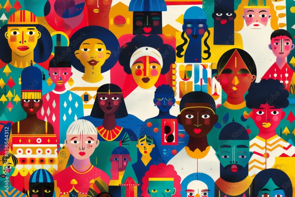 Vibrant illustration of diverse cultures coming together Vibrant illustration of diverse cultures coming together