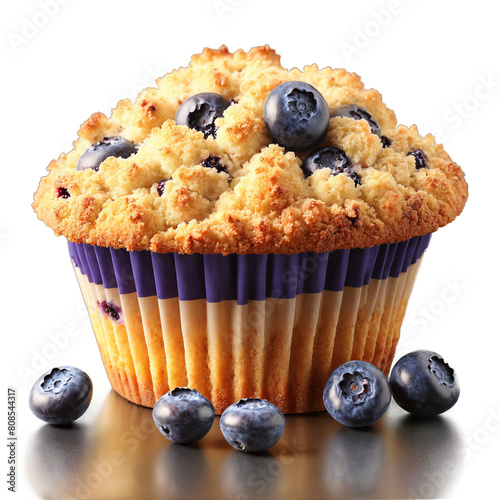 Blueberry muffin studded top in glass liner crumb topping crumbling Food and Culinary concept