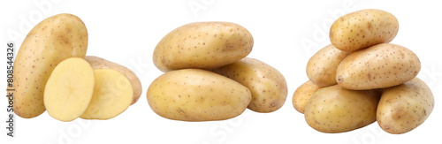 young potatoes and sliced isolated, transparent PNG,  PNG format, cut out, collection, set