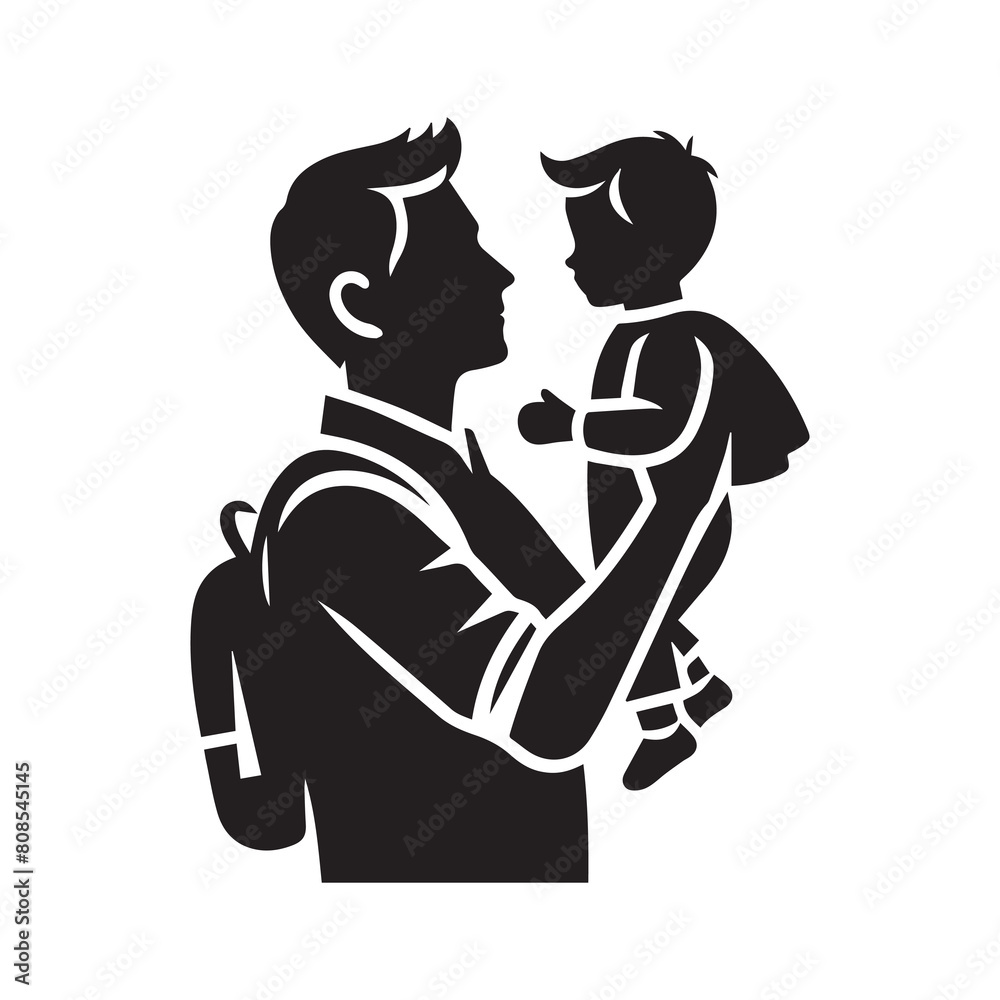 Father lifting his son silhouette Vector illustration
