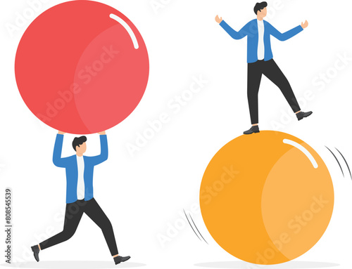 Smart businessman walking on the ball-Business innovation concept,smart work or hard work,

