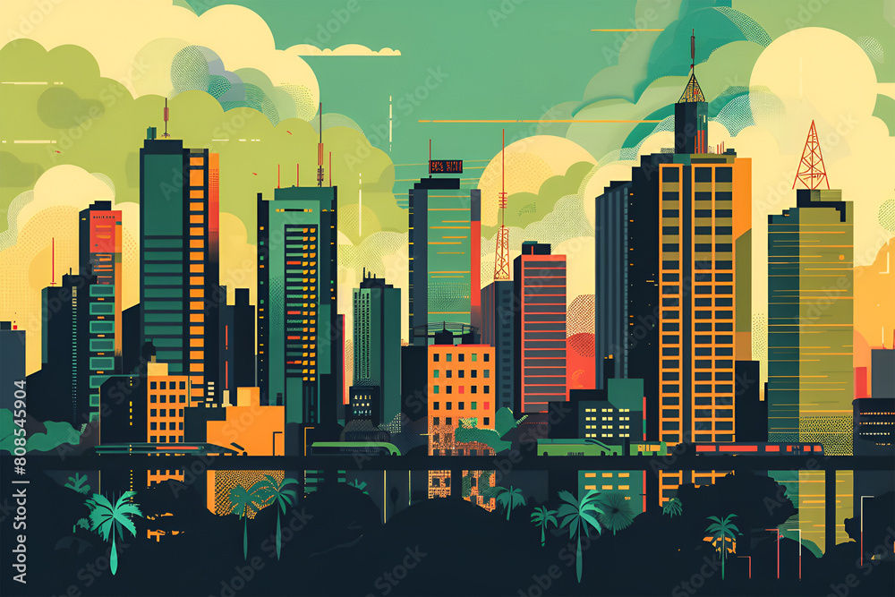 Sao Paulo, Brazil vector city skyline illustration artwork sunset