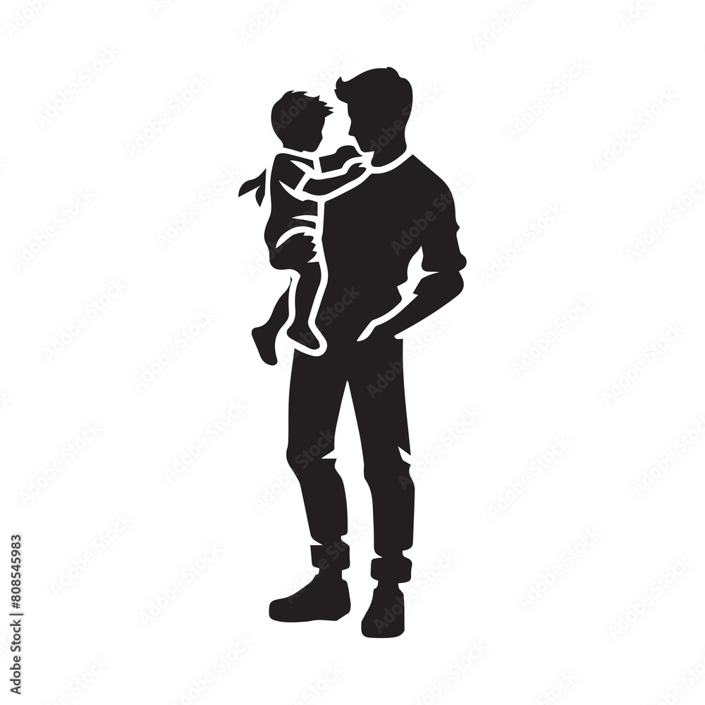 Father and son silhouette vector illustration isolated white background