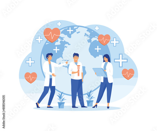 World Health Day. Doctors and medical workers are celebrating Health Day. flat vector modern illustration