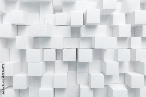 Random shifted white cube boxes black background wallpaper banner with copy space