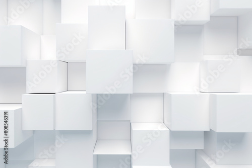 Random shifted white cube boxes black background wallpaper banner with copy space