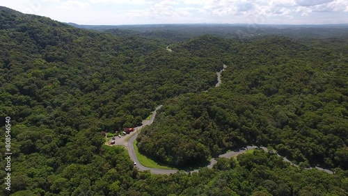 Aerial view of the Graciosa Road (PR-410) and Atlantic Forest in Serra do Mar (Pico do Marumbi State Park) - Morretes, Paraná, Brazil photo