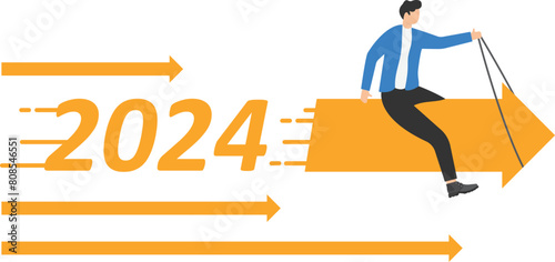 Businessman riding 2024 arrow going up-Business concept

