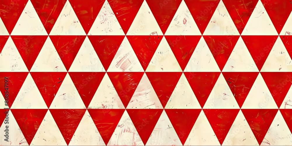 Red and white patterned triangles in the style of Swiss graphic design, simple shapes, symmetrical grid, bold use of geometric forms Red and white patterned triangles in the style of Swiss graphic design, simple shapes, symmetrical grid, bold use of geometric forms