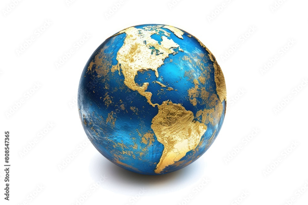 Western Blue and Gold Earth Map on White Background Western Blue and Gold Earth Map on White Background