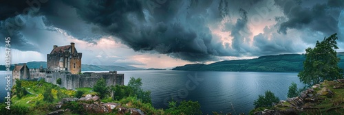 Urquhart Castle Towering over Iconic Loch Ness amidst Moody Skies photo