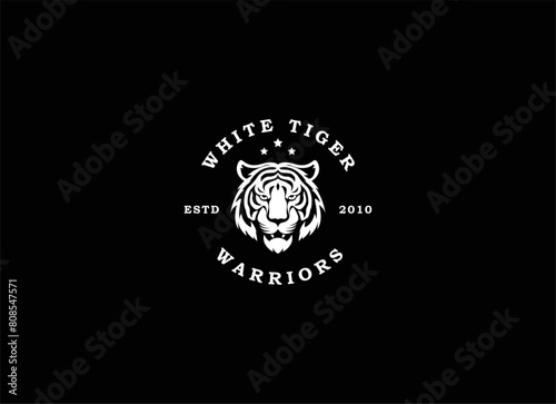 A bengal tiger face head with fangs and kung fu chinese lettering for Kungfu Club Martial Clan logo design