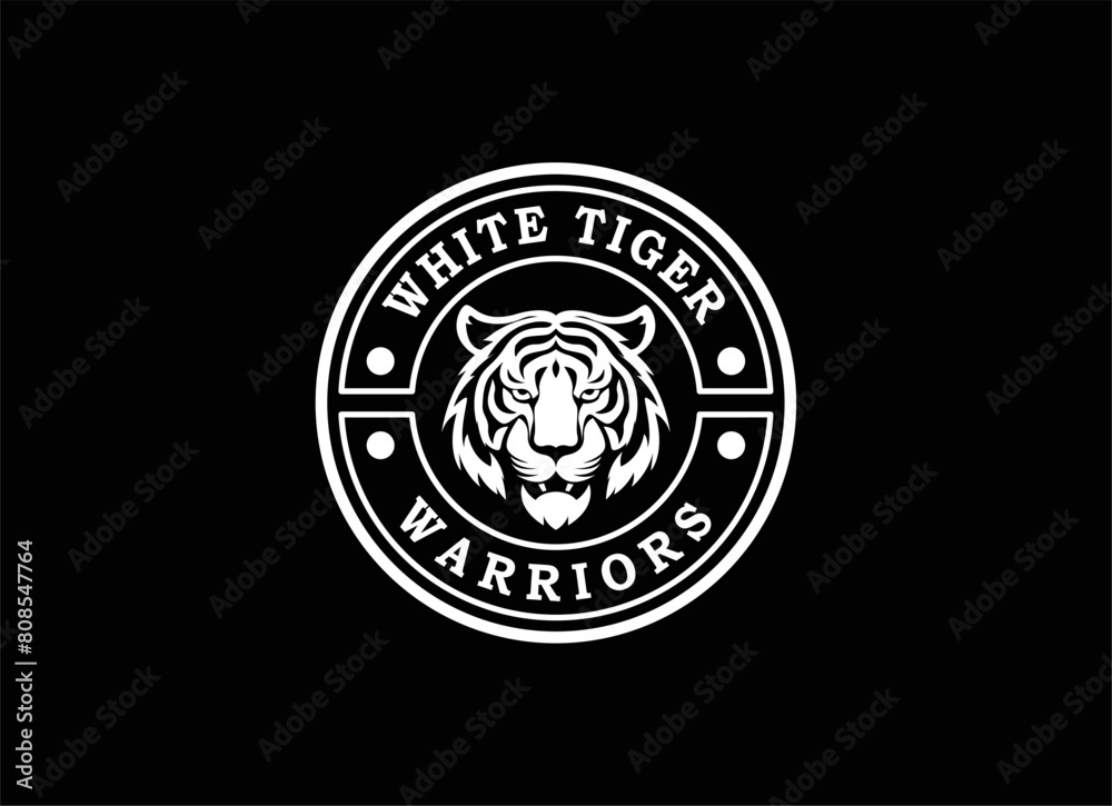 Εκτύπωση καμβά A bengal tiger face head with fangs and kung fu chinese lettering for Kungfu Clu