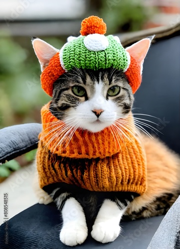  A cute cat dressed up wearing a knit Yoshi hat.jpg photo